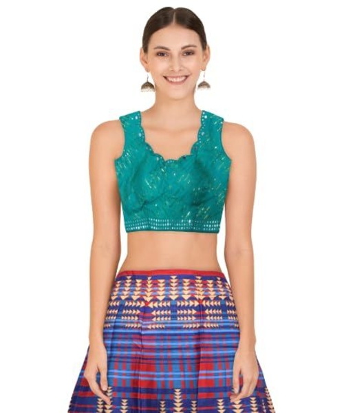  Women'S Art Silk With Mirror Work Sleeveless Regular Fit Blouse Free