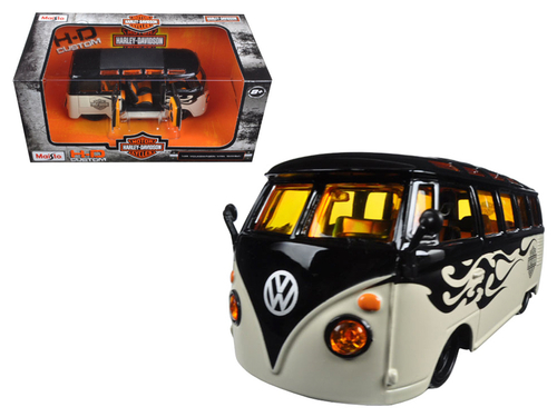 Volkswagen Van Samba Harley Davidson Black and Beige 1/25 Diecast