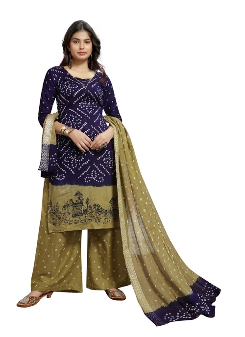 Generic Women's Satin Cotton Salwar Material (Navy