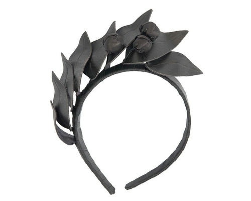 Black sculptured leather headband racing fascinator