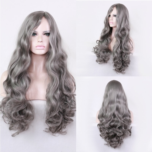 High Quality Lolita Grey Long Curly Wig Cosplay