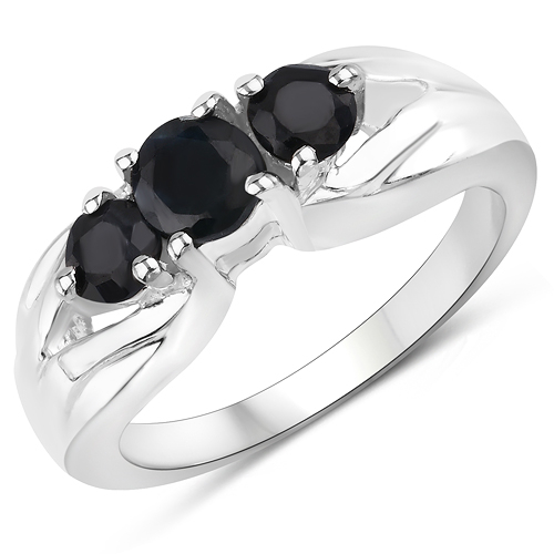 1.26 Carat Genuine Black Sapphire .925 Sterling Silver Ring
