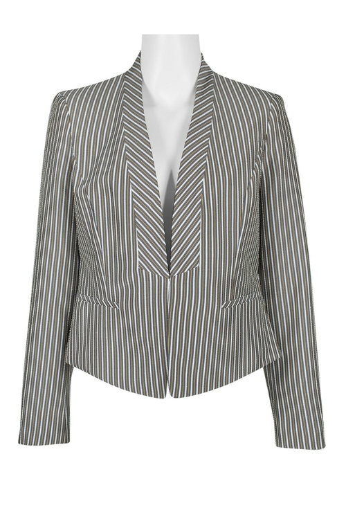 Evan Picone Mid Waist Long Sleeve Hook & Eye Stripe Pattern Seersucker