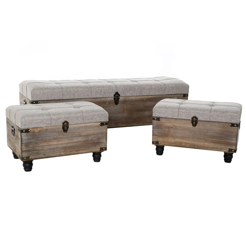 Bench DKD Home Decor   Black Grey Wood Brown Polyester (120 x 40 x 42