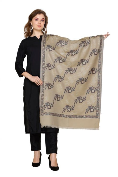Floral Camel Viscose Stole For Women.