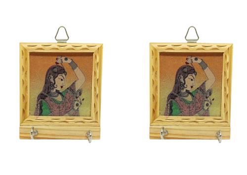 Premium Handcrafted Wooden Key Holder Rajasthani Gemstone Painting, 2