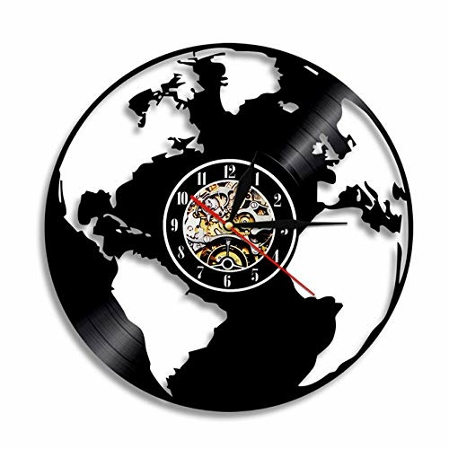 WORLD MAP DESIGN HANDMADE VINYL RECORD WALL CLOCK