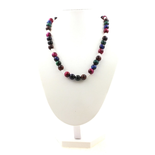 Moonstone + Multicolor Tiger's Eye 8 mm beads necklace.