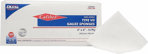 Dukal Type VII Gauze Sponges 4" x 4". Case of 2000 12-ply Gauze