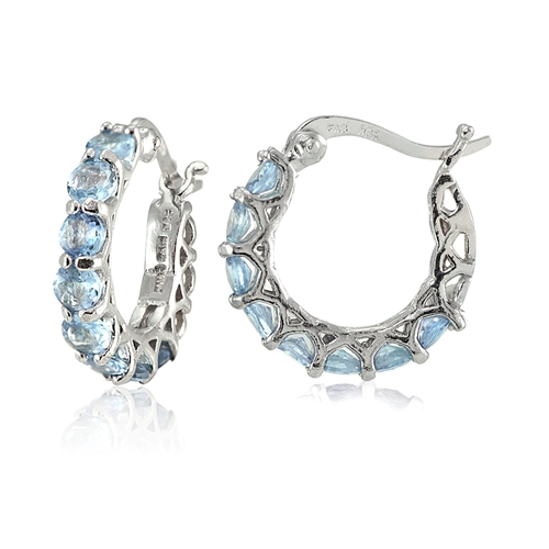 4.00 CT Blue Topaz Gemstone 1" French Lock Hoop Earringin 18K White