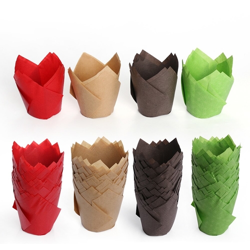 50Pcs Disposable Paper Cake Mold Tulip Flower