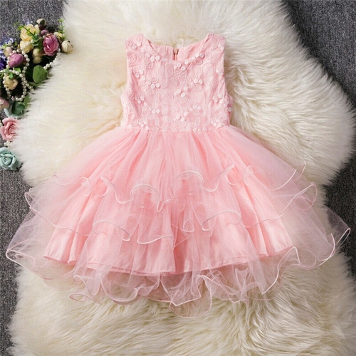 Formal Kids Baby Girl Flower Lace Dress Sleeveless