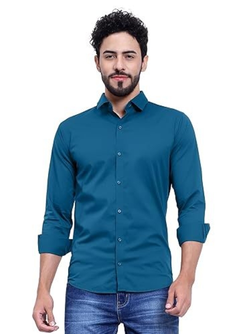 Solid Regular Fit Cotton Casual Shirt with Spread Collar & Full
