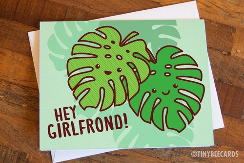 Card for Her Monstera Leaf "Hey Girlfrond!"