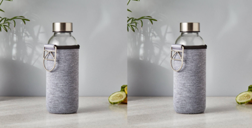 Transparent Water Bottle with Grey Pouch Pack of 2