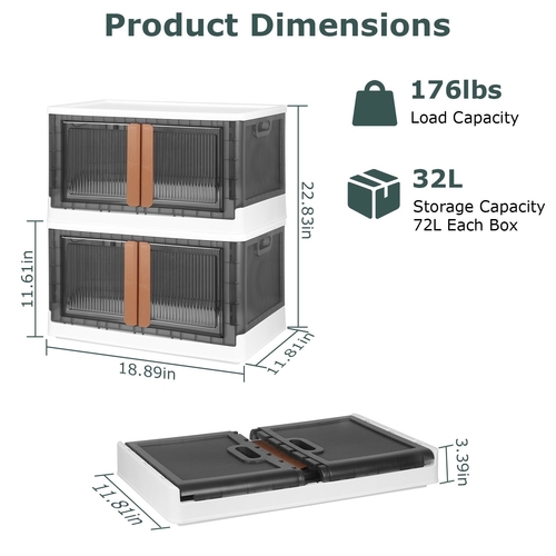 2Pcs 32L Foldable Storage Bins with Lid Collapsible Stackable Closet