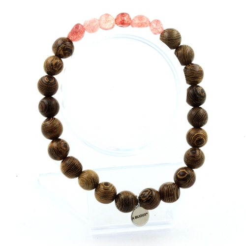 Strawberry Quartz from Madagascar + wood Bracelet 8 mm Beads.