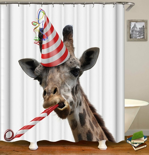 Partying Giraffe Shower Curtain