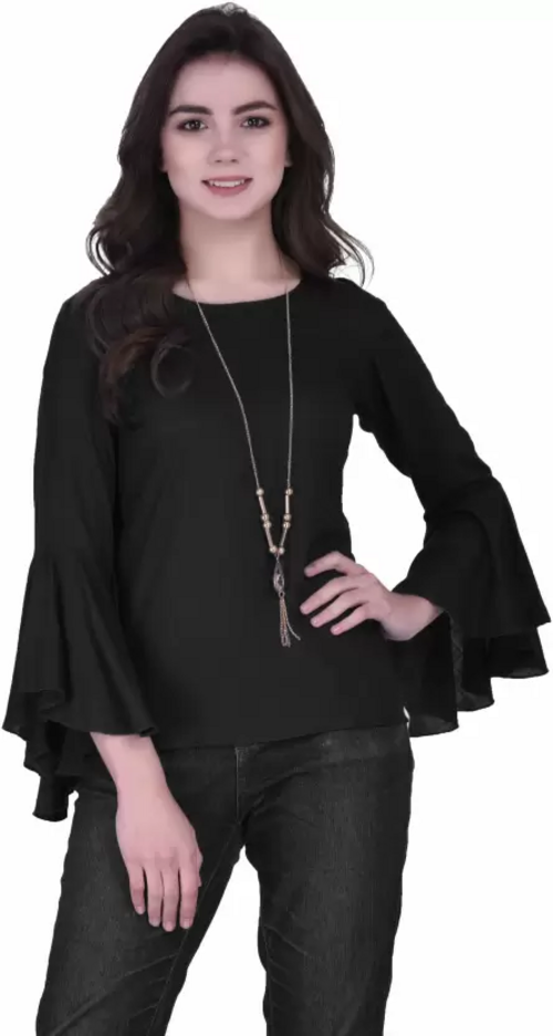Bell Sleeves Solid Women Top (Size-S) BLACK)