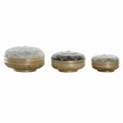 Basket set DKD Home Decor Natural Black Grey White Bamboo (24 x 24 x