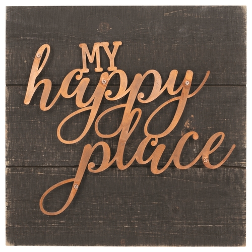 Dicksons CPBRD7 14 x 14 in. My Happy Place Copper & Wood Wall Art