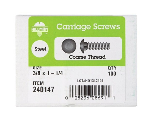 Hillman 240147 0.375 x 1.25 in. Zinc Plated Carriage Screw Bolt