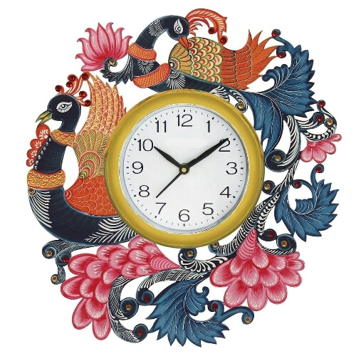 Wall Clock Two peacock Design Floral Design