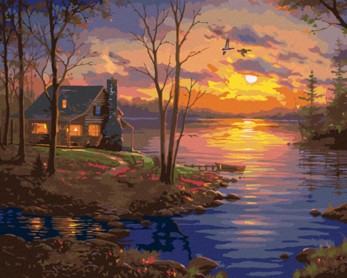 Paint by Numbers - LAKE, HUT AND SUNSET (ABRAHAM HUNTER)