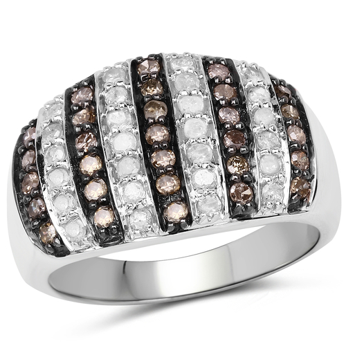 0.83 Carat Genuine Champagne Diamond and White Diamond .925 Sterling