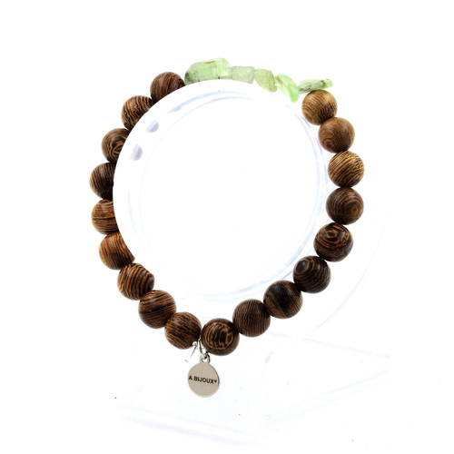 Green apatite from Madagascar + wood Bracelet 8 mm Beads.