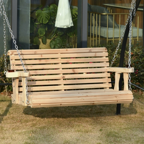 Outsunny 2 Seater Outdoor Porch Swing Seat with Cup Holder, Chains