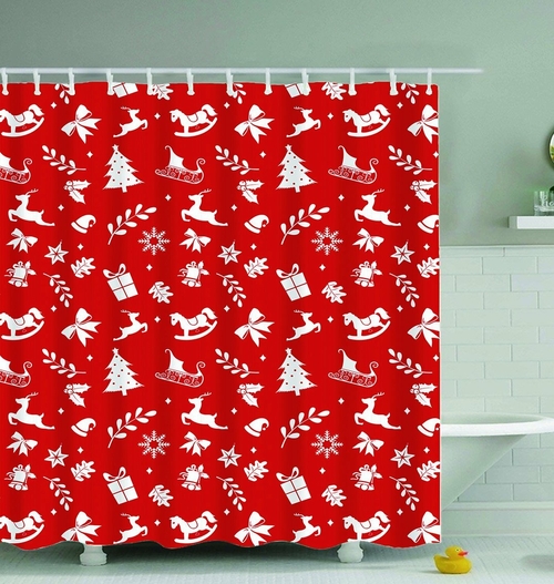 Red Background Christmas Pattern Shower Curtain