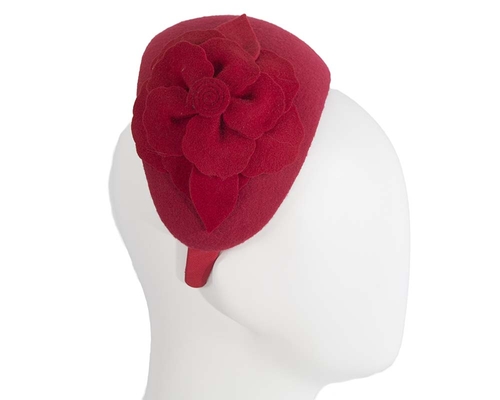 Wide red winter headband with flower