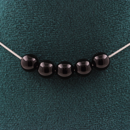 Black Agate 5 beads 8 mm necklace.