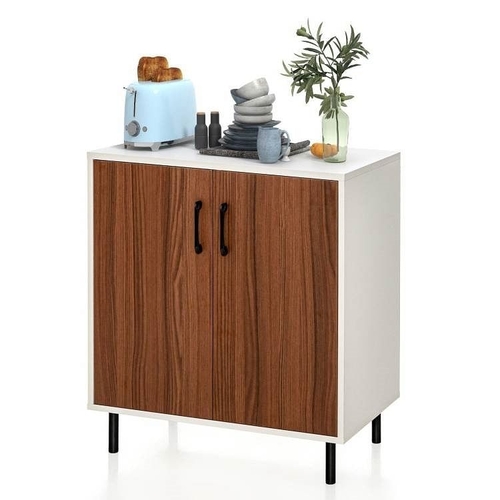 Main Modern White Brown Wood Dining Sideboard Buffet 2-Door Storage Cabinet image