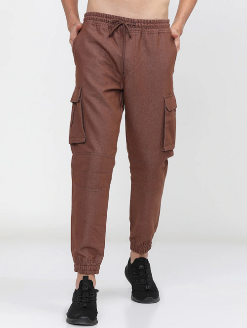Men Mid Rise Solid Cargos(size36)(ColorBrown)
