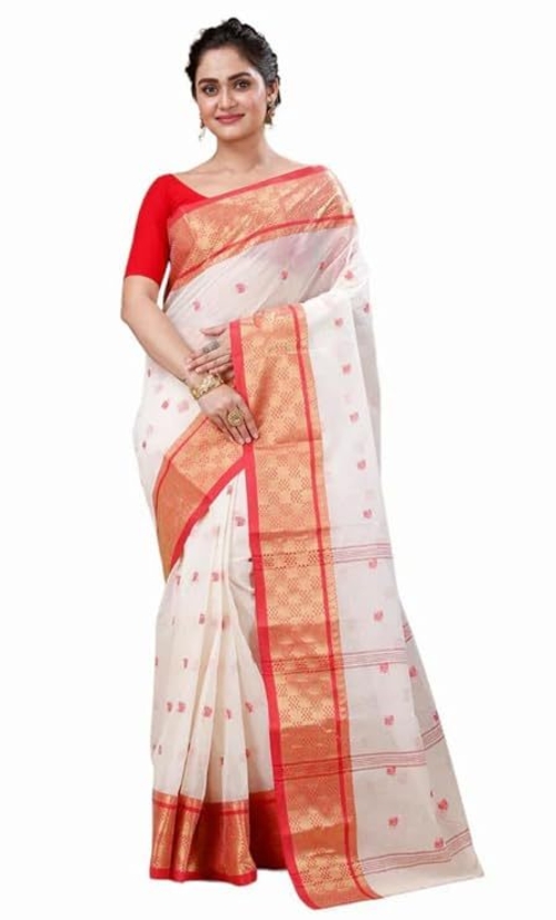 Women'S Tangail Pure Cotton Silk Border Traditional Bengal Handloom