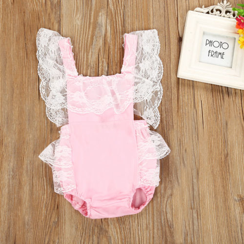 Infant Baby Girls Casual Lace Patchwork Bodysuit