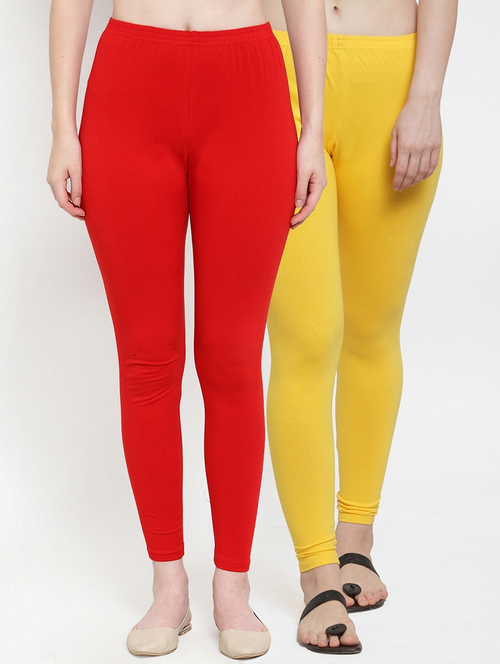 Women's Solid Ankle-Length Leggings (Pack of 2)(SizeXL)(ColorRed &
