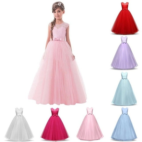 Fashion Lace Girls Dress Bowknot Backless Formal