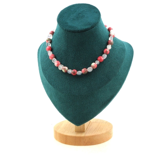 Moonstone + Red Green Jasper 8 mm beads necklace.