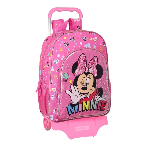 School Rucksack with Wheels Minnie Mouse Lucky Pink 14 L