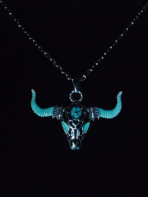 Glowing Bull Pendant Silver Necklace