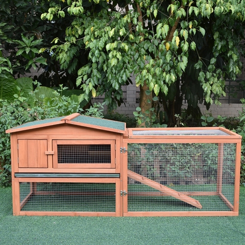 PawHut Wooden Rabbit Hutch Bunny Cage Chicken Coop Guinea Pig House