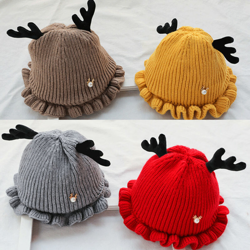 2019 Xmas Baby Antlers Hat Bobble Beanie Winter