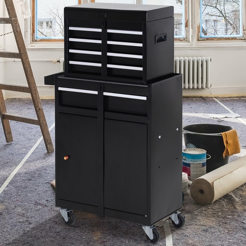 DURHAND 2 in 1 Top Chest Rolling Tool Storage Box Cabinet 4 Drawers