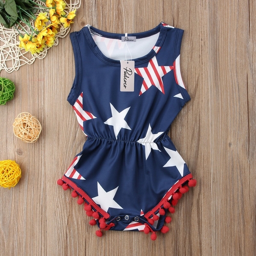Newborn Baby Girls Stars Printing Tassels Bodysuit
