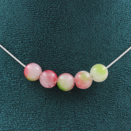 Watermelon Tourmaline 8 mm 5 beads necklace.