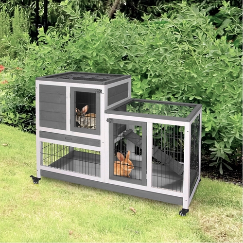 PawHut Wooden Indoor Rabbit Hutch Elevated Cage Habitat with Enclosed