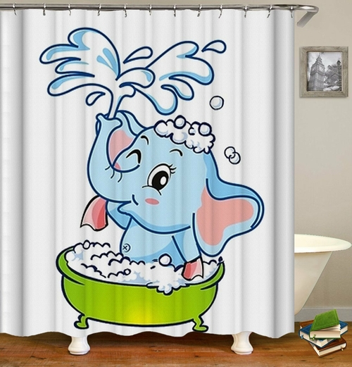 Baby Elephant Cartoon Shower Curtain